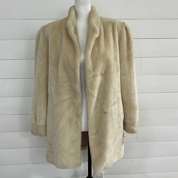 Vintage Dasco Faux fur cream mid length coat jacket mob wife fuzzy women’s small - Picture 2 of 14